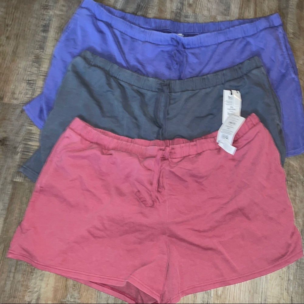 Set of Three Comfy Shorts in Pink, Gray, and Purple